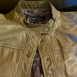 BCBG short leather motto jacket